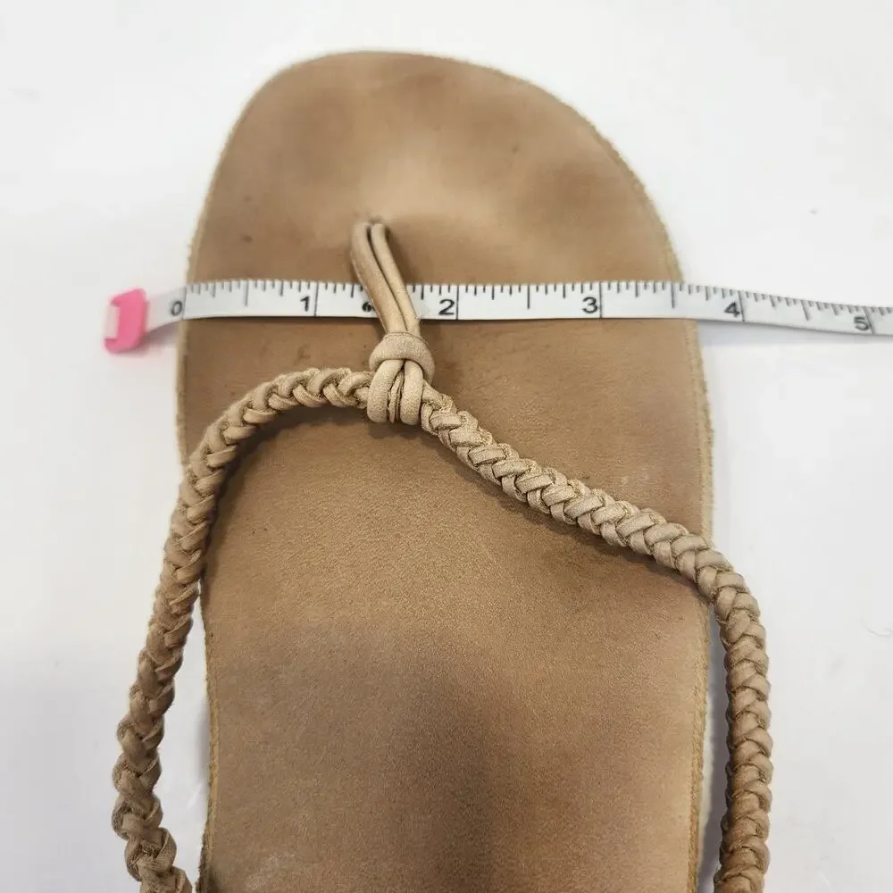 Abercrombie and Fitch Tan Braided Leather Thong Sandal Women Size 10 Flats Y2K